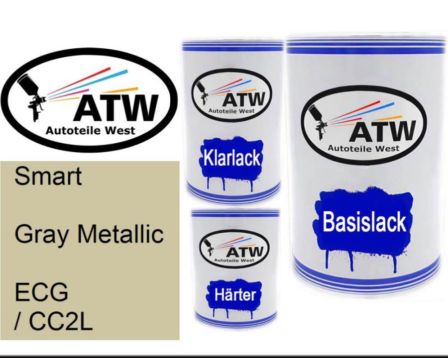 Smart, Gray Metallic, ECG / CC2L: 500ml Lackdose + 500ml Klarlack + 250ml Härter - Set, von ATW Autoteile West.